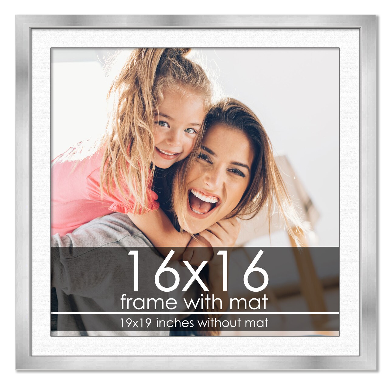 16x16 Frame with Mat - Silver 19x19 Frame Wood Made to Display Print or Poster Measuring 16 x 16 Inches with White Photo Mat
